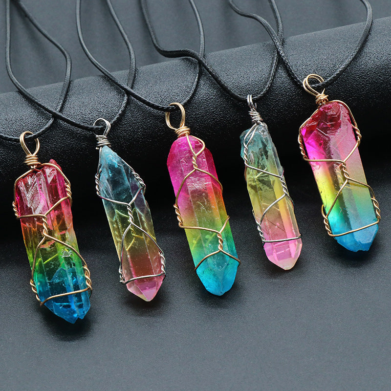 Hot Selling Stone Crystal Pillar Tree Of Life Pendant Ins Fashion Necklace Baby Diaper Shops