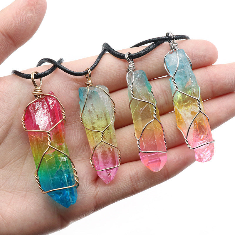 Hot Selling Stone Crystal Pillar Tree Of Life Pendant Ins Fashion Necklace Baby Diaper Shops