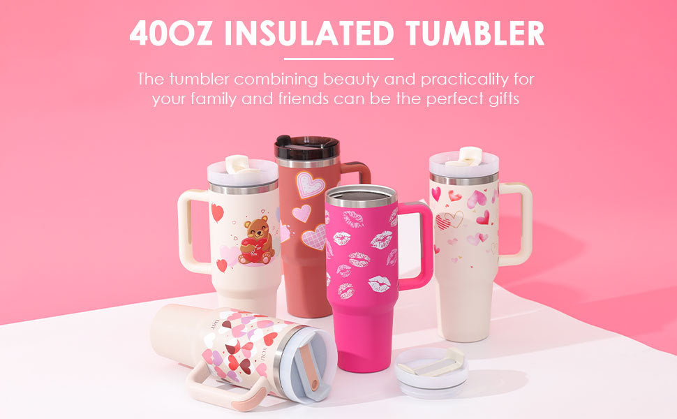 40 Oz Tumbler With Handle Straw Insulated, null