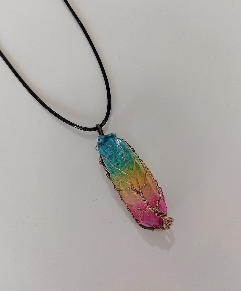 Hot Selling Stone Crystal Pillar Tree Of Life Pendant Ins Fashion Necklace Baby Diaper Shops