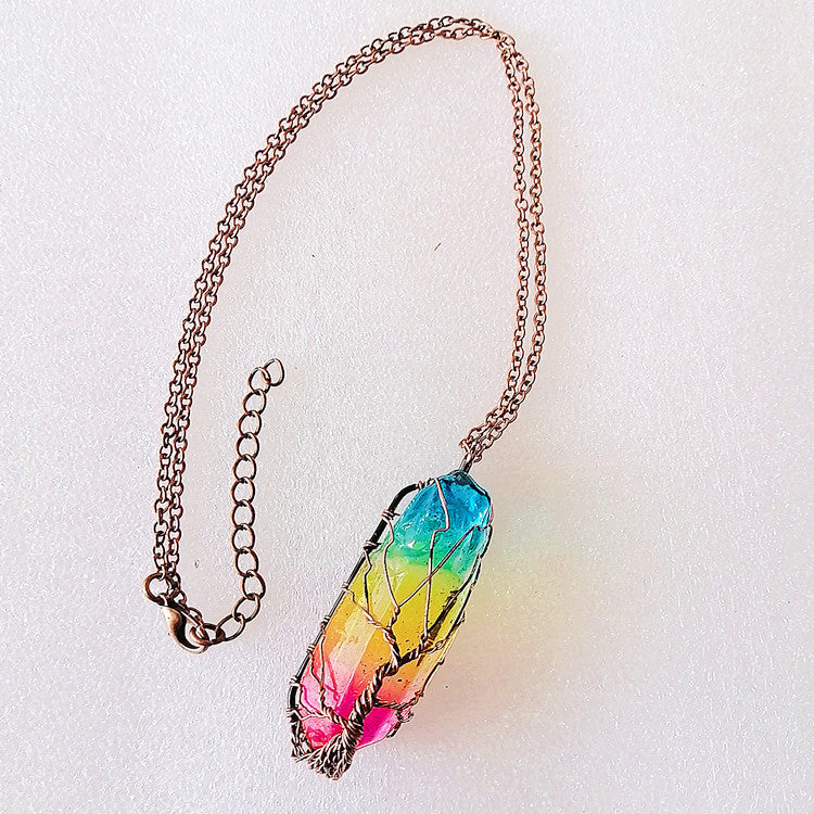 Hot Selling Stone Crystal Pillar Tree Of Life Pendant Ins Fashion Necklace Baby Diaper Shops