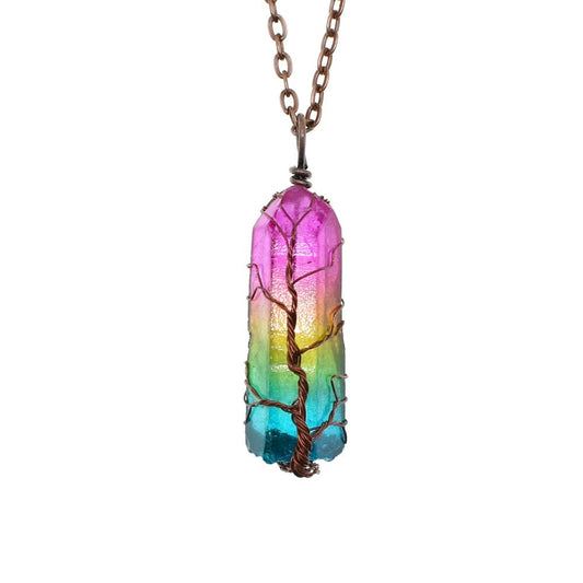 Hot Selling Stone Crystal Pillar Tree Of Life Pendant Ins Fashion Necklace Baby Diaper Shops
