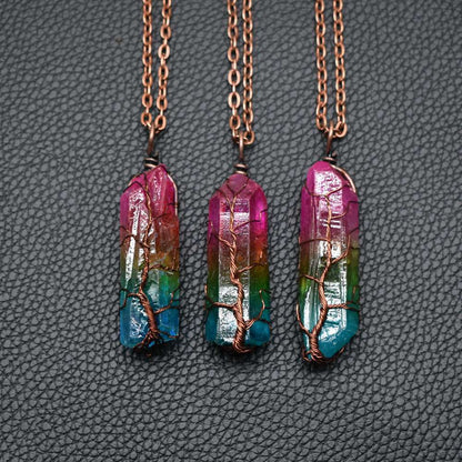Hot Selling Stone Crystal Pillar Tree Of Life Pendant Ins Fashion Necklace Baby Diaper Shops