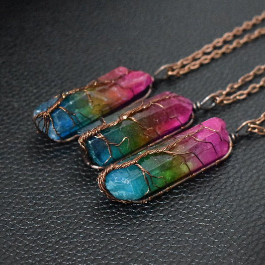 Hot Selling Stone Crystal Pillar Tree Of Life Pendant Ins Fashion Necklace Baby Diaper Shops