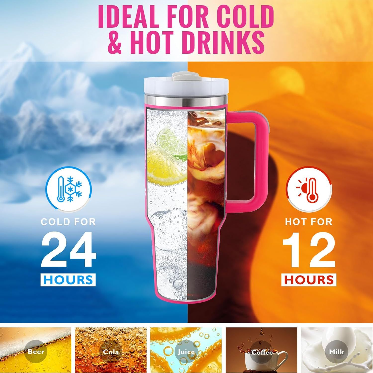 40 Oz Tumbler With Handle Straw Insulated, null